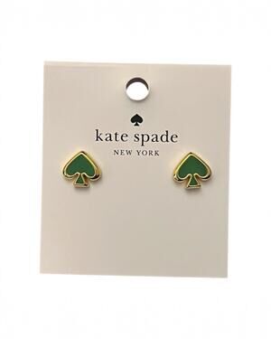 New Kate Spade Everyday Spade Stud Earrings in KS Green with Gold Trim NWT